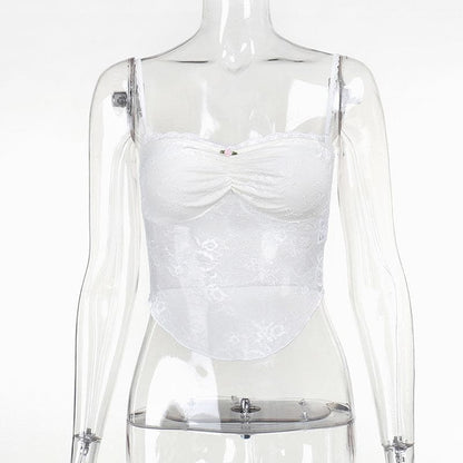 Ruched lace sweetheart neck flower applique cami top