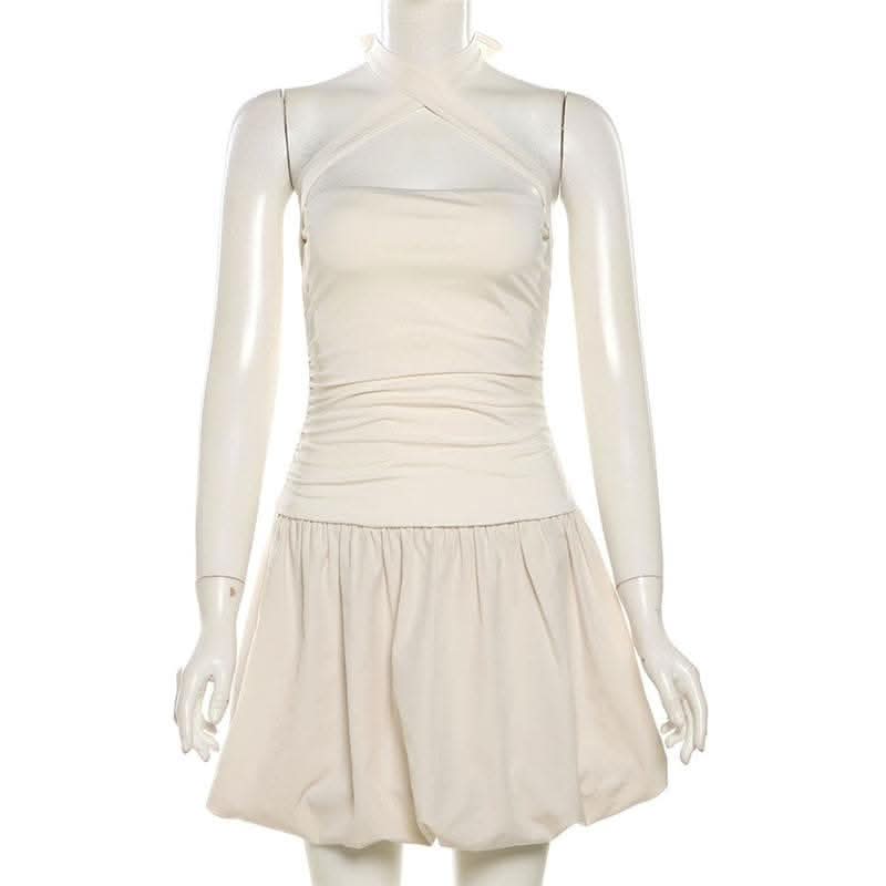 Halter cross front lace up mini dress-final-sale