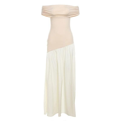 Off shoulder contrast backless maxi dress-final-sale