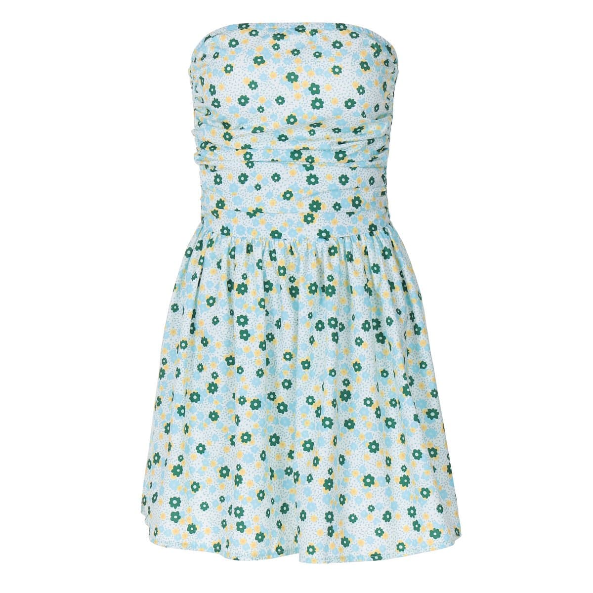 Flower print ruched tube mini dress