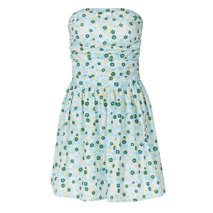 Flower print ruched tube mini dress