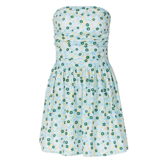 Flower print ruched tube mini dress