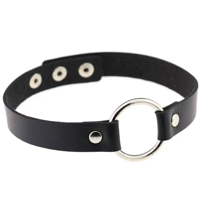 PU leather rivet o ring metal chain necklace