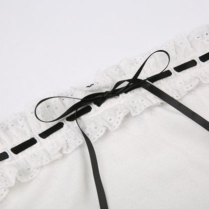 Contrast stitch lace hem self tie backless tube crop top