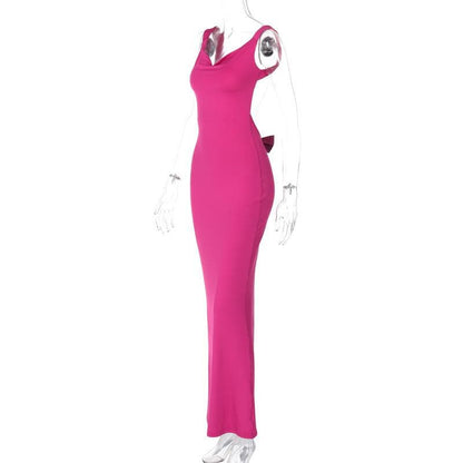 Cowl Neck Sleeveless Bow Back Mermaid Bodycon Maxi Dress