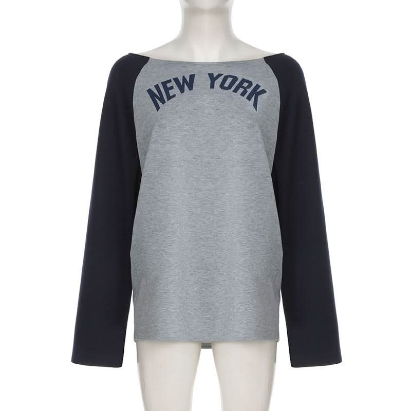 long sleeve "NEW YORK" print contrast top