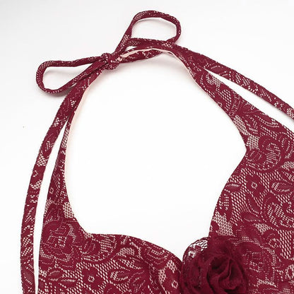 Halter lace flower applique maxi dress