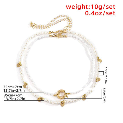 Faux pearl beaded 2 pcs choker necklace