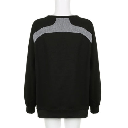Patchwork long sleeve contrast round neck top