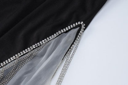 Beaded slit tassels backless patchwork tube mini dress-final-sale