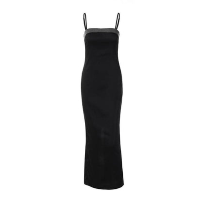 Beaded square neck slit zip-up backless cami maxi dress-final-sale