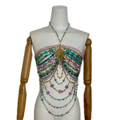 Halter beaded metal chain hollow out cut out top