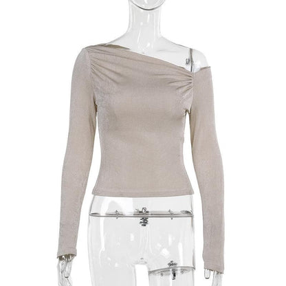 Long sleeve one shoulder ruched top
