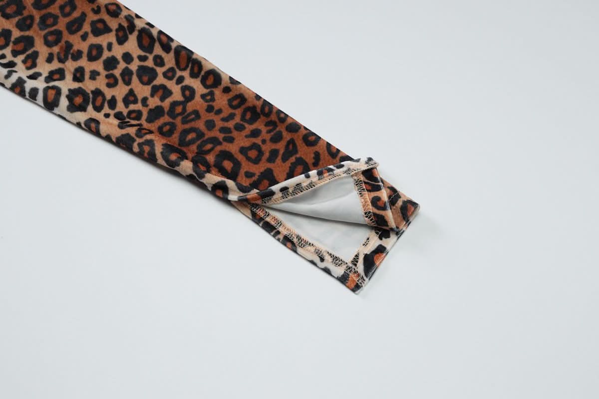 Long sleeve leopard print hollow out u neck cut out maxi dress