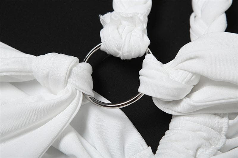 Irregular one shoulder high slit o ring self tie maxi dress