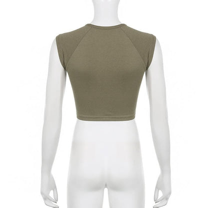 Star pattern cap sleeve contrast crewneck crop top