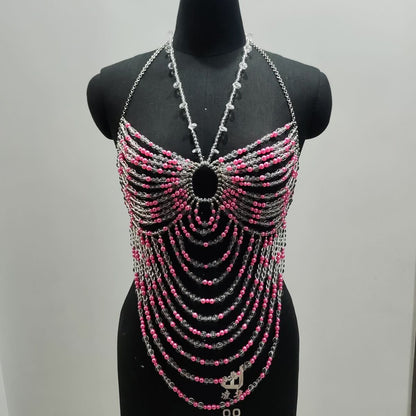 Halter hollow out beaded backless cut out top