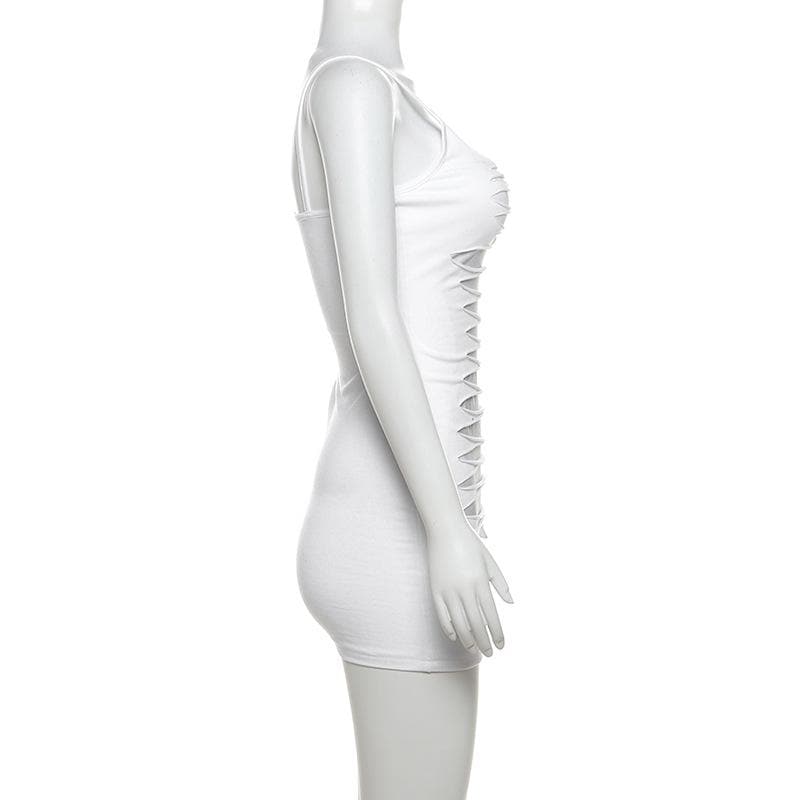 U neck body print hollow out cami cut out mini dress
