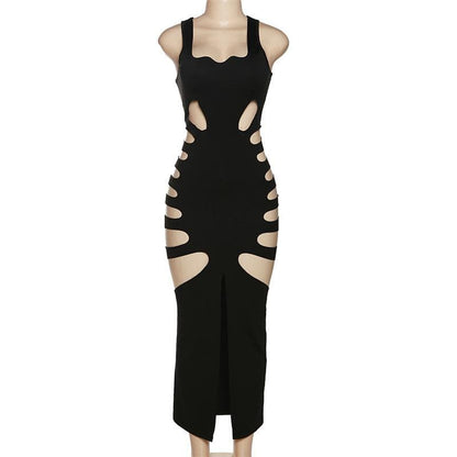 Scoop Neck Sleeveless Side Cutout Hollow Out Bodycon Maxi Dress