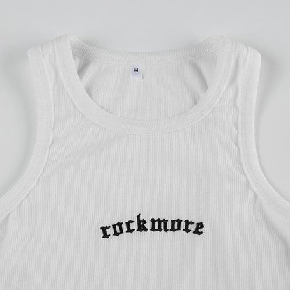 U neck letter embroidery ribbed tank top