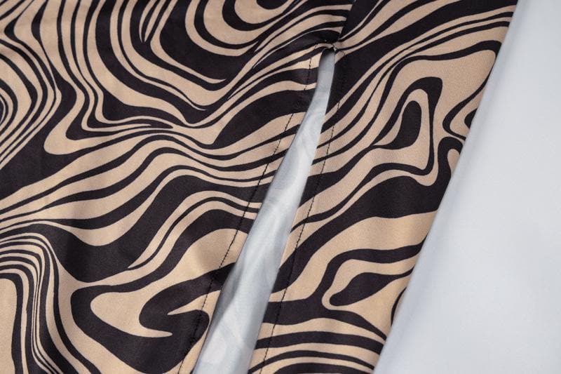 Ripple contrast print cross back slit cowl neck backless midi dress