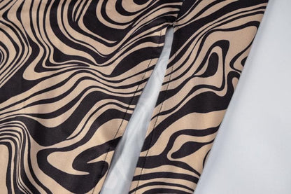 Ripple contrast print cross back slit cowl neck backless midi dress