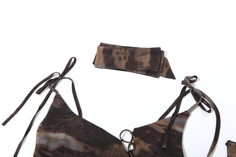 Glove tie dye sheer mesh patchwork ruffle top