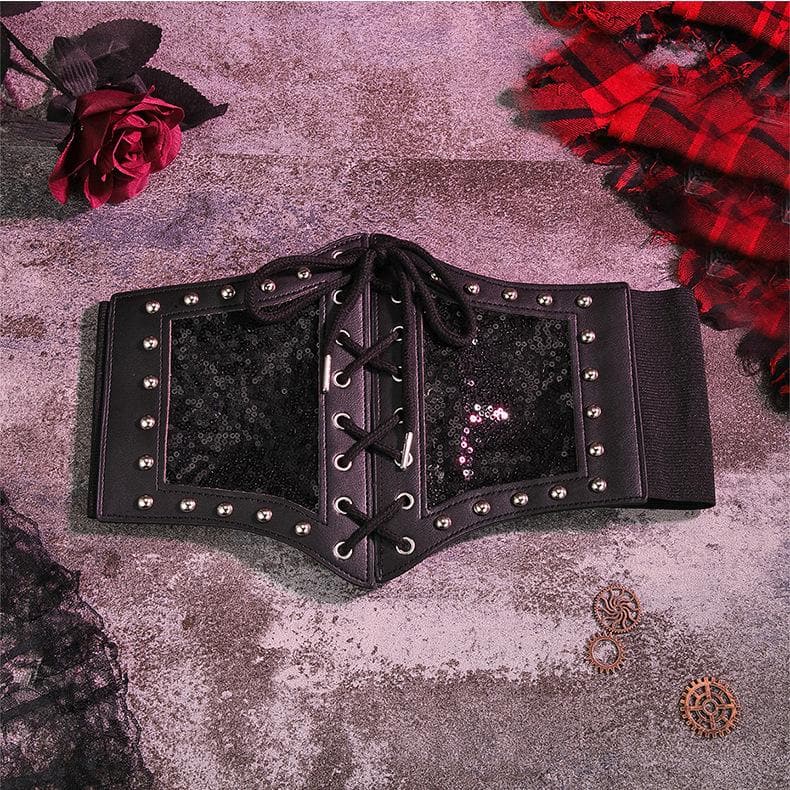 Rivet lace up glitter button corset