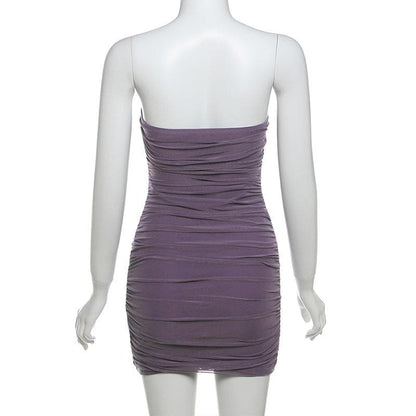 V neck ruched solid mesh tube mini dress