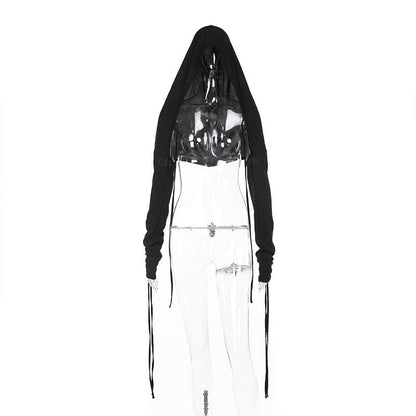 Long sleeve drawstring hoodie shrug top