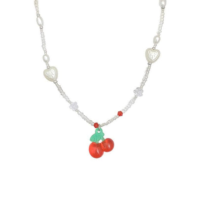 Cherry pendant beaded necklace