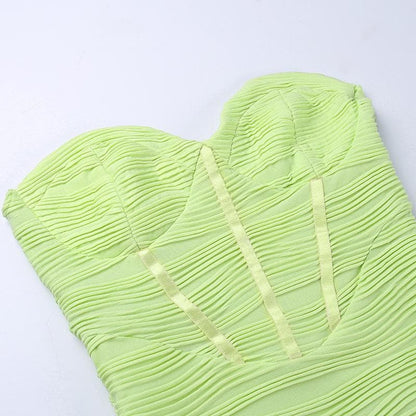 Strapless Sweetheart Neck Corset Boning Horizontal Ruched Bodycon Mini Dress