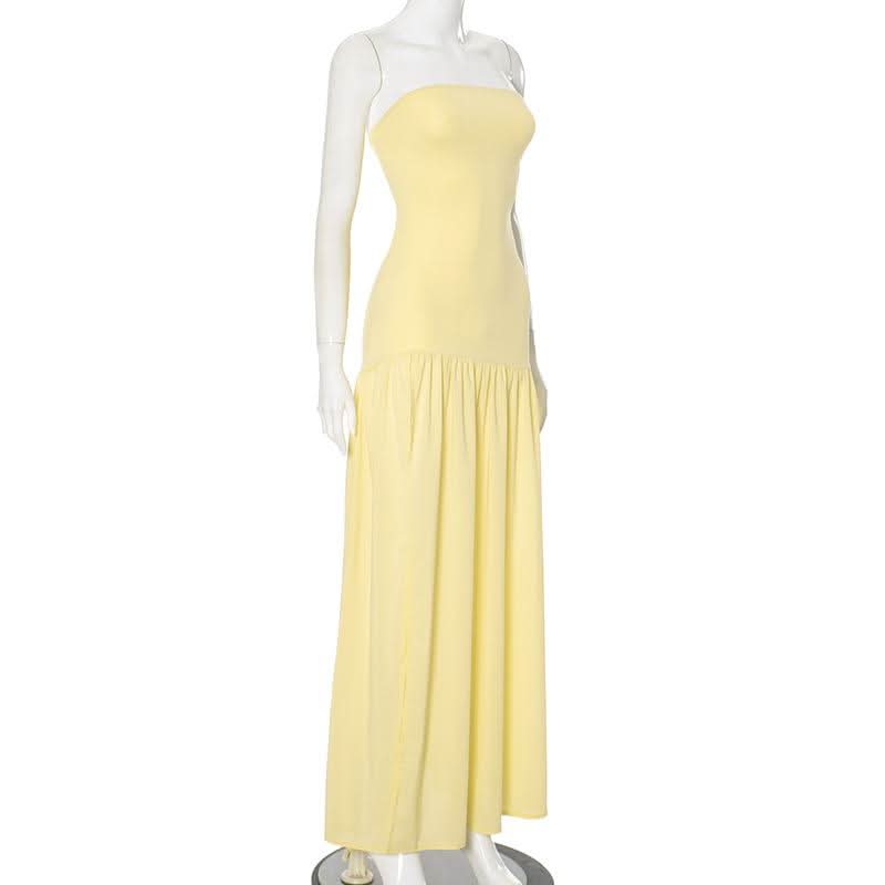 High slit ruched backless solid tube maxi dress