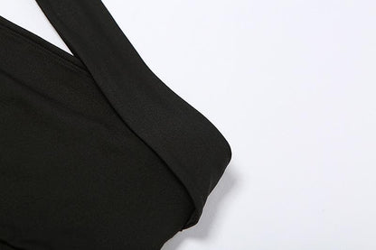 One shoulder solid irregular hollow out backless bodysuit