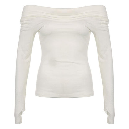 Long sleeve off shoulder ruched solid gloves top