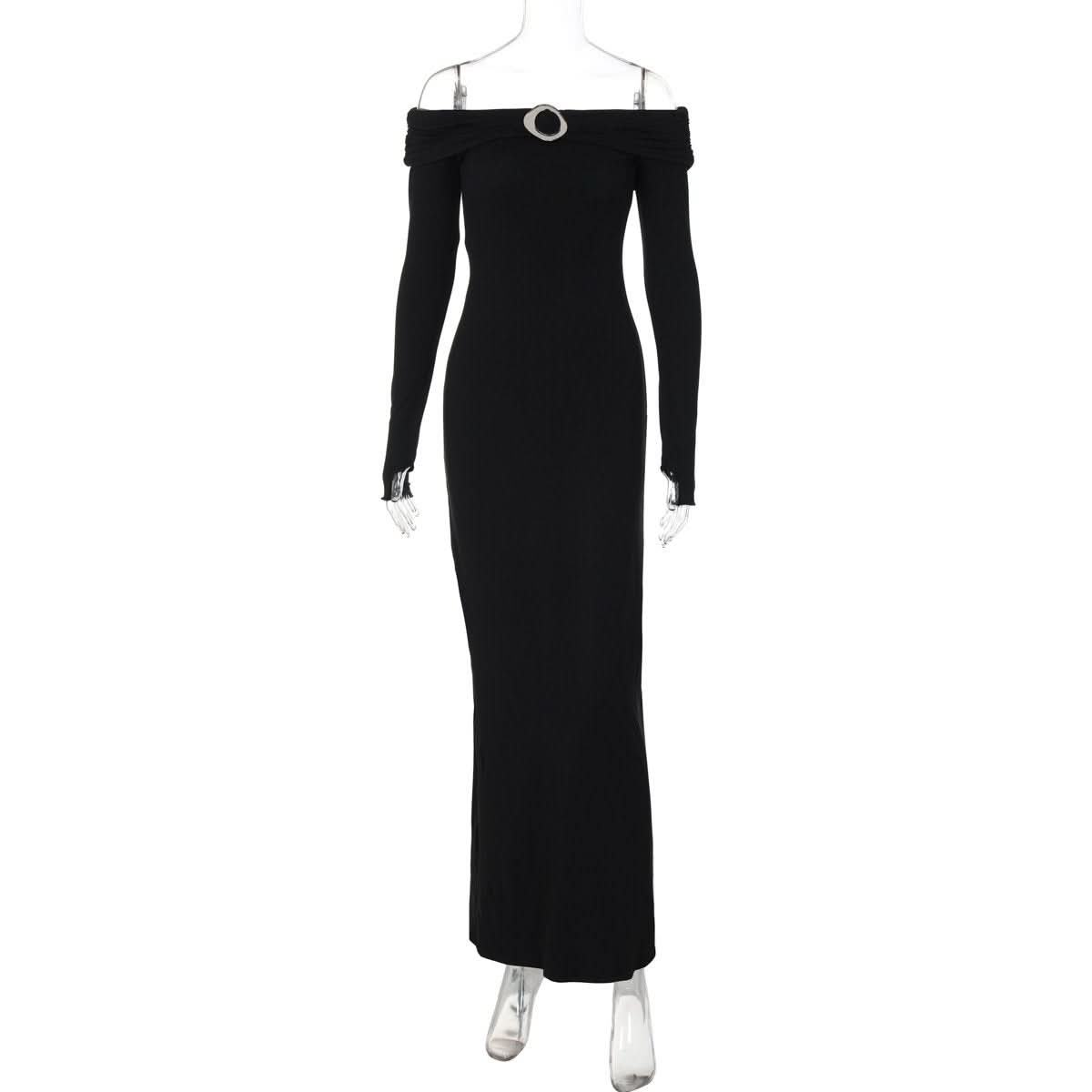 Off shoulder long sleeve slit o ring maxi dress