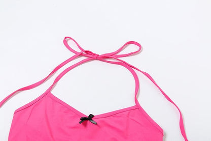 Halter lace bowknot 2 piece top