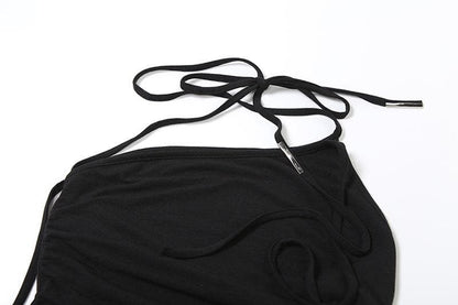 Halter backless solid ruched top