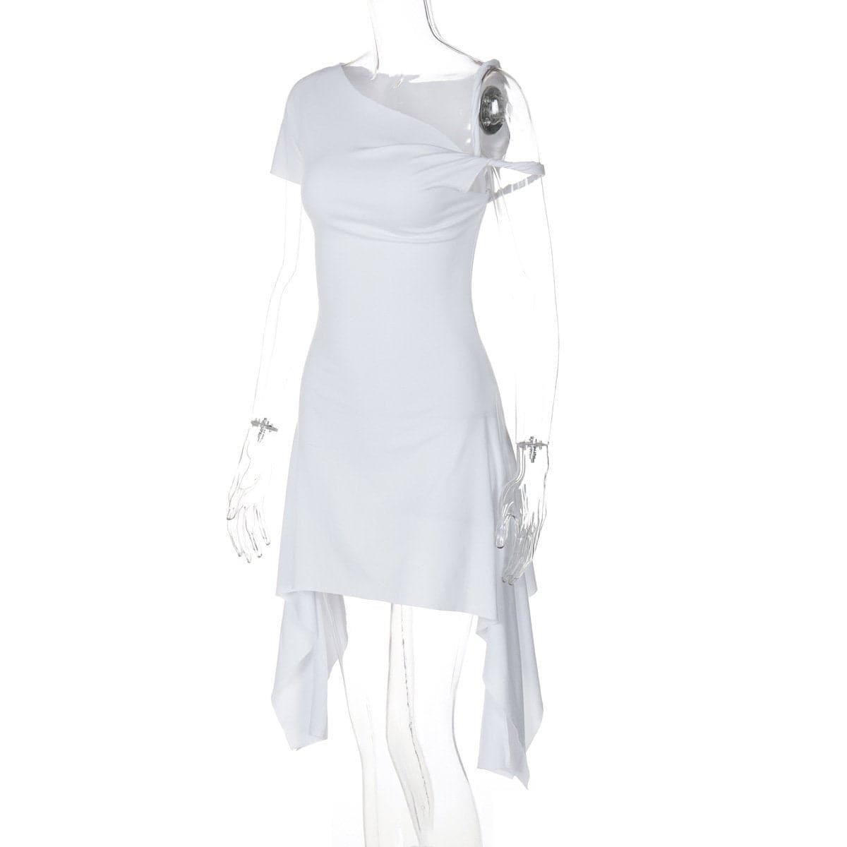 Off shoulder solid ruffle mini dress