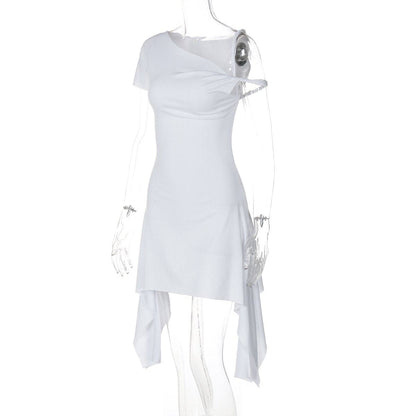 Off shoulder solid ruffle mini dress