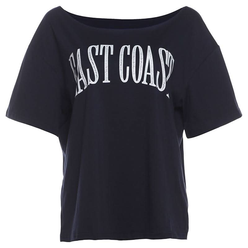 Short sleeve letter pattern round neck contrast top