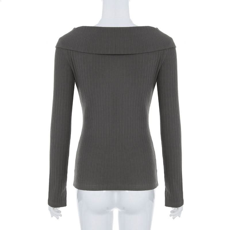 Long sleeve turnover collar halter button 2 piece top