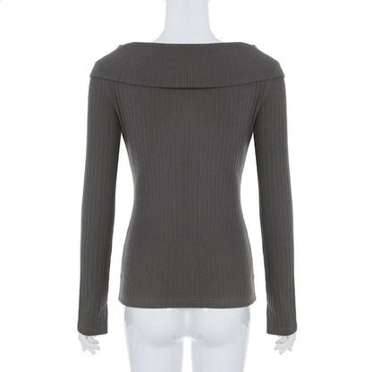 Long sleeve turnover collar halter button 2 piece top