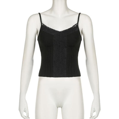 Stitch v neck lace hem backless solid cami top