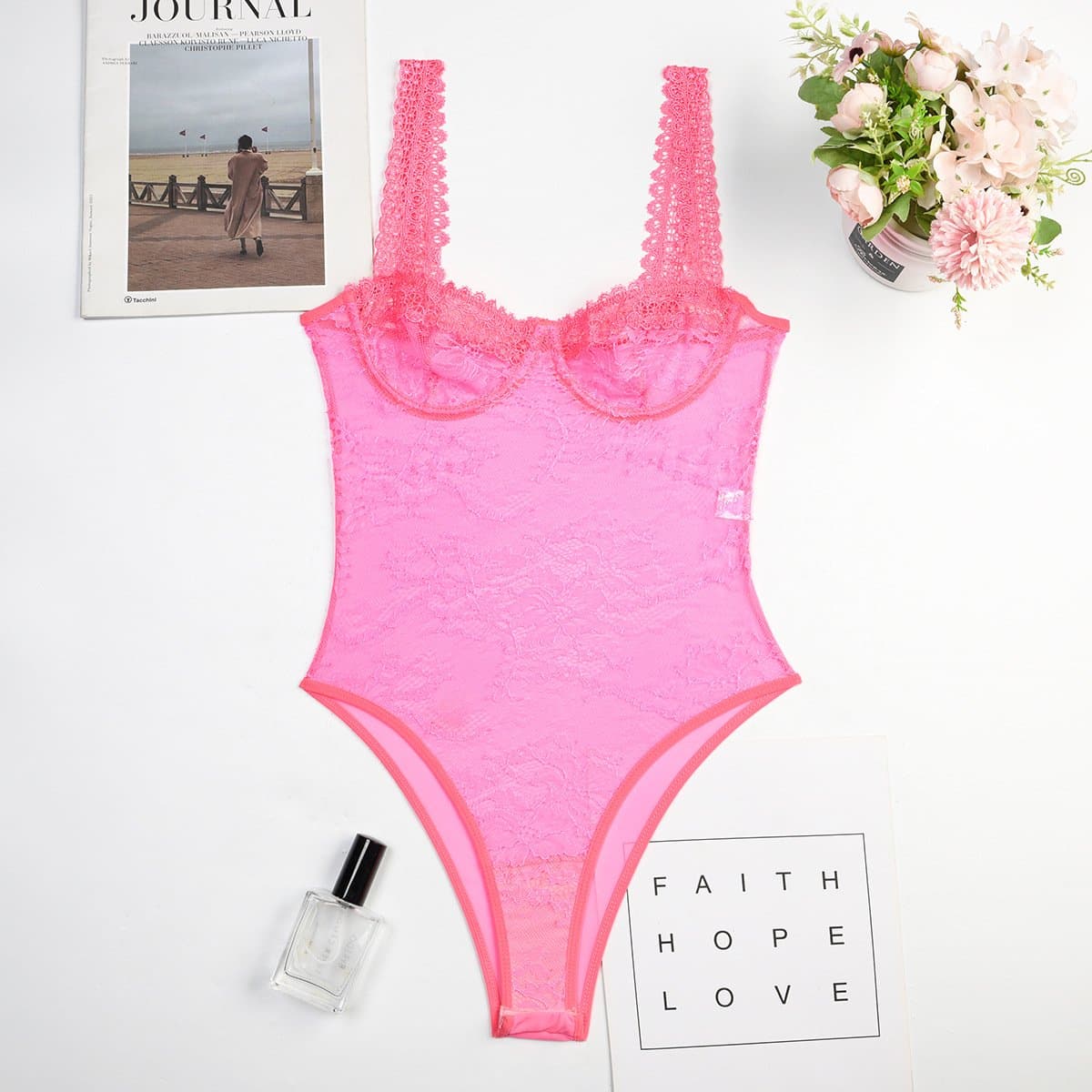 Sheer lace see through backless cami bodysuit