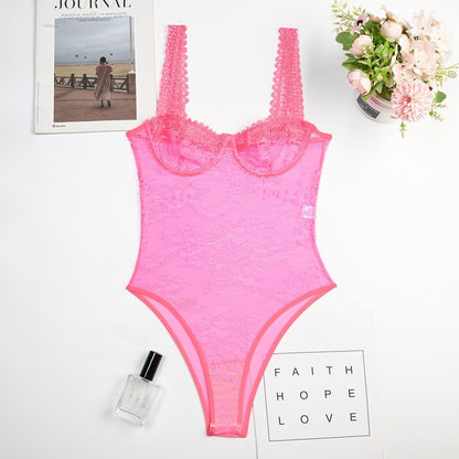 Sheer lace see through backless cami bodysuit