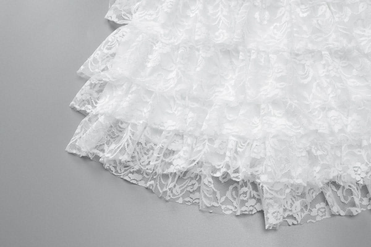 Bowknot lace backless ruffle tube mini dress-final-sale