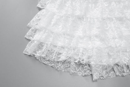 Bowknot lace backless ruffle tube mini dress-final-sale