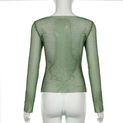 Long sleeve fishnet star pattern top