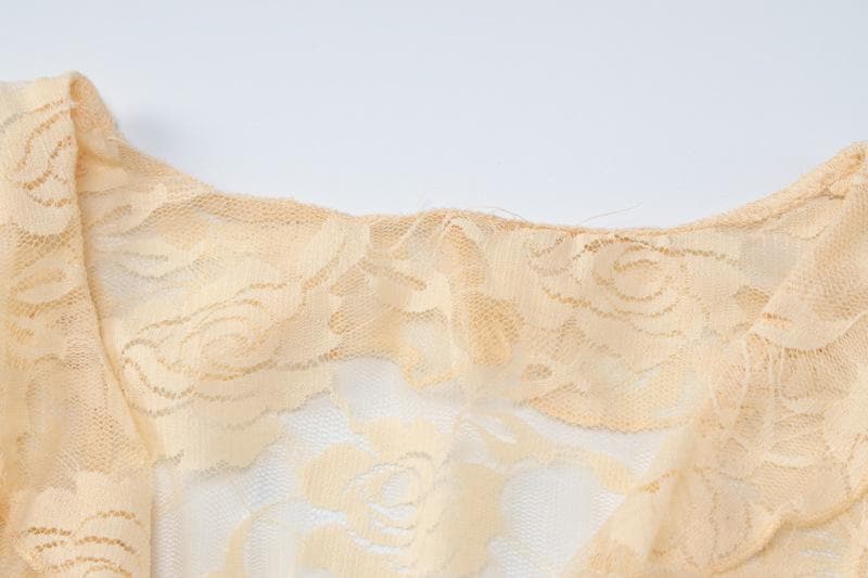 Long flared sleeve ruffle see through lace bodysuit